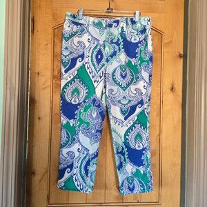 Chico's Sz 1.5 (M) Platinum Crop Jeans with Funky Paisley Print
